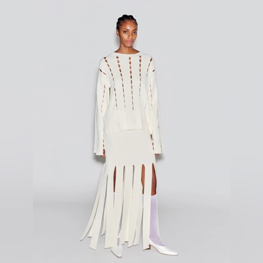 ROSETTA GETTY Slash Panel Skirt Finge in Cream Size Medium $1650 NWT